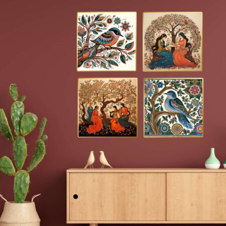 Set of Four Wall Paintings for Wall Dacoration Golden Framed Wall Paintings for Living Room & Bedroom Wall Art for Home Decoration & Office Wall Décor (13x10 inch CH-GD4-8)